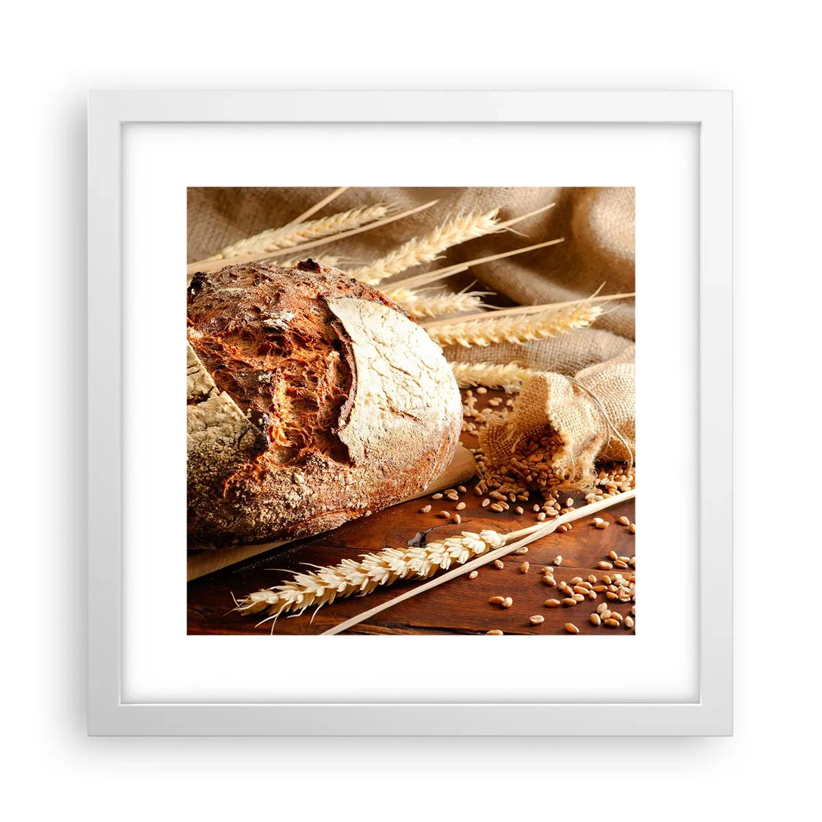 Plakat w białej ramie - Apetyczny, wonny, chrupiący - 30x30 cm