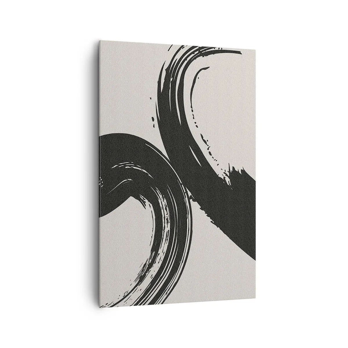 Obraz na płótnie - Dynamiczne pociągnięcia pędzla w czerni na jasnym tle - 80x120cm - Zamaszyście i koliście - Nowoczesna dekoracja ścienna do salonu i sypialni ARTTOR