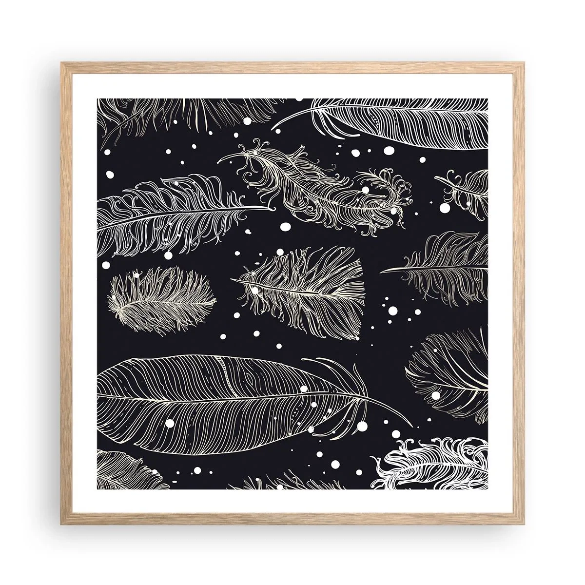 Plakat w ramie jasny dąb - Pierzasta koronka - 60x60 cm