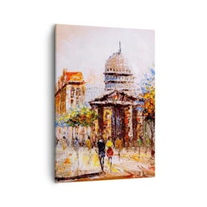 Obraz na płótnie - Impresjonistyczna scena miejskiej architektury z kopułą - 50x70cm - Paryski spacer - Nowoczesna dekoracja ścienna do salonu, kuchni i sypialni ARTTOR
