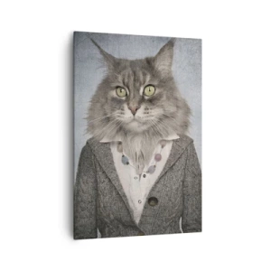 Obraz na płótnie - Tryptyk z postaciami zwierząt w eleganckich ubraniach na stylizowanym tle - 70x100cm - Futra znów w modzie - Nowoczesna dekoracja ścienna do salonu i sypialni ARTTOR