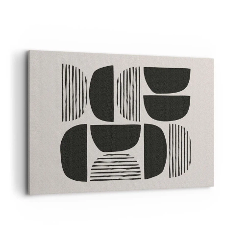 Obraz na płótnie - Geometria z półkolami i liniami w czerni na jasnym tle - 120x80cm - Połowiczne układy - Nowoczesna dekoracja ścienna do salonu, kuchni i sypialni ARTTOR