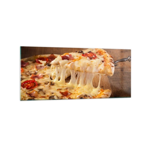 Obraz na szkle - Pizza z ciągnącym się serem - 120x50cm - Arcydzieło sztuki włoskiej - Nowoczesna dekoracja ścienna do salonu i sypialni ARTTOR