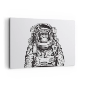 Obraz na płótnie - Grafika astronauty w skafandrze z głową małpy - 100x70cm - Alternatywna ewolucja - Nowoczesna dekoracja ścienna do salonu, kuchni i sypialni ARTTOR