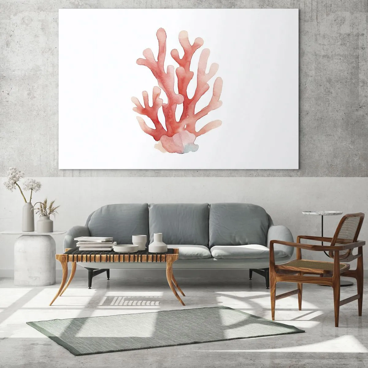 Obraz na szkle - Akwarelowy różowy koral na białym tle - 70x50cm - Koral koloru koralowego - Nowoczesna dekoracja ścienna do salonu i sypialni ARTTOR