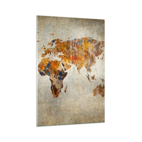 Obraz na szkle - Mapa świata w stylu vintage z kolorowymi akcentami - 70x100cm - Naprawdę wielki świat - Nowoczesna dekoracja ścienna do salonu i sypialni ARTTOR