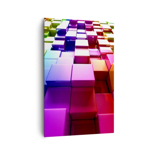 Obraz na płótnie - Kolorowe geometryczne kostki 3D - 80x120cm - Op-artowe wespół w zespół - Nowoczesna dekoracja ścienna do salonu i sypialni ARTTOR