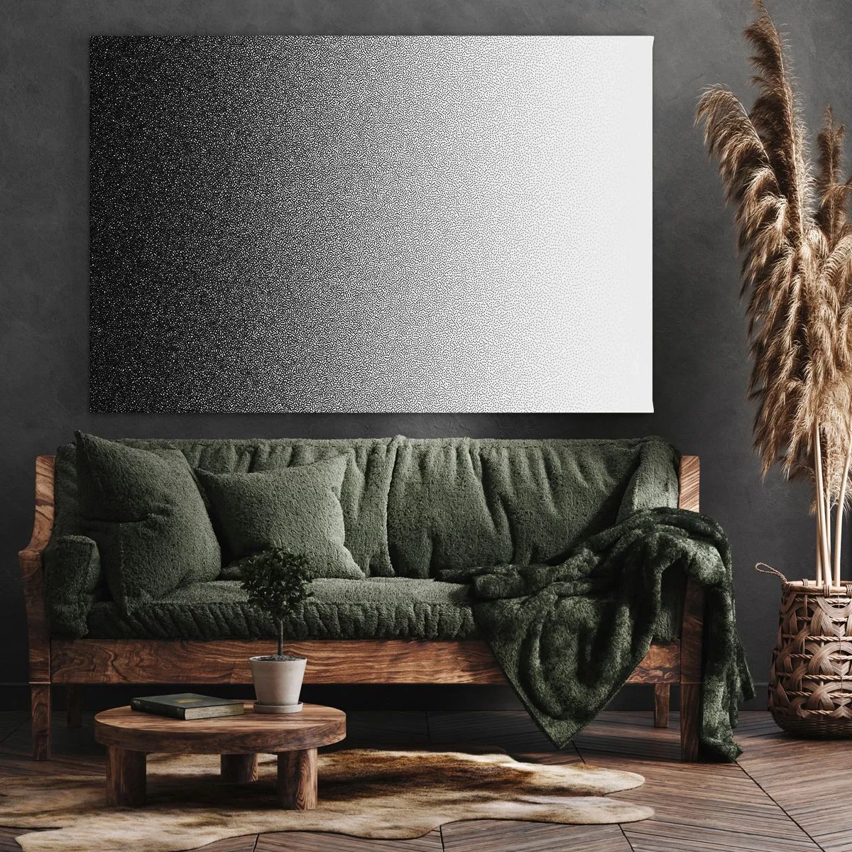 Obraz na płótnie - Minimalistyczny gradient czerni i bieli w punkcie - 70x50cm - W stronę światła - Nowoczesna dekoracja ścienna do salonu i sypialni ARTTOR