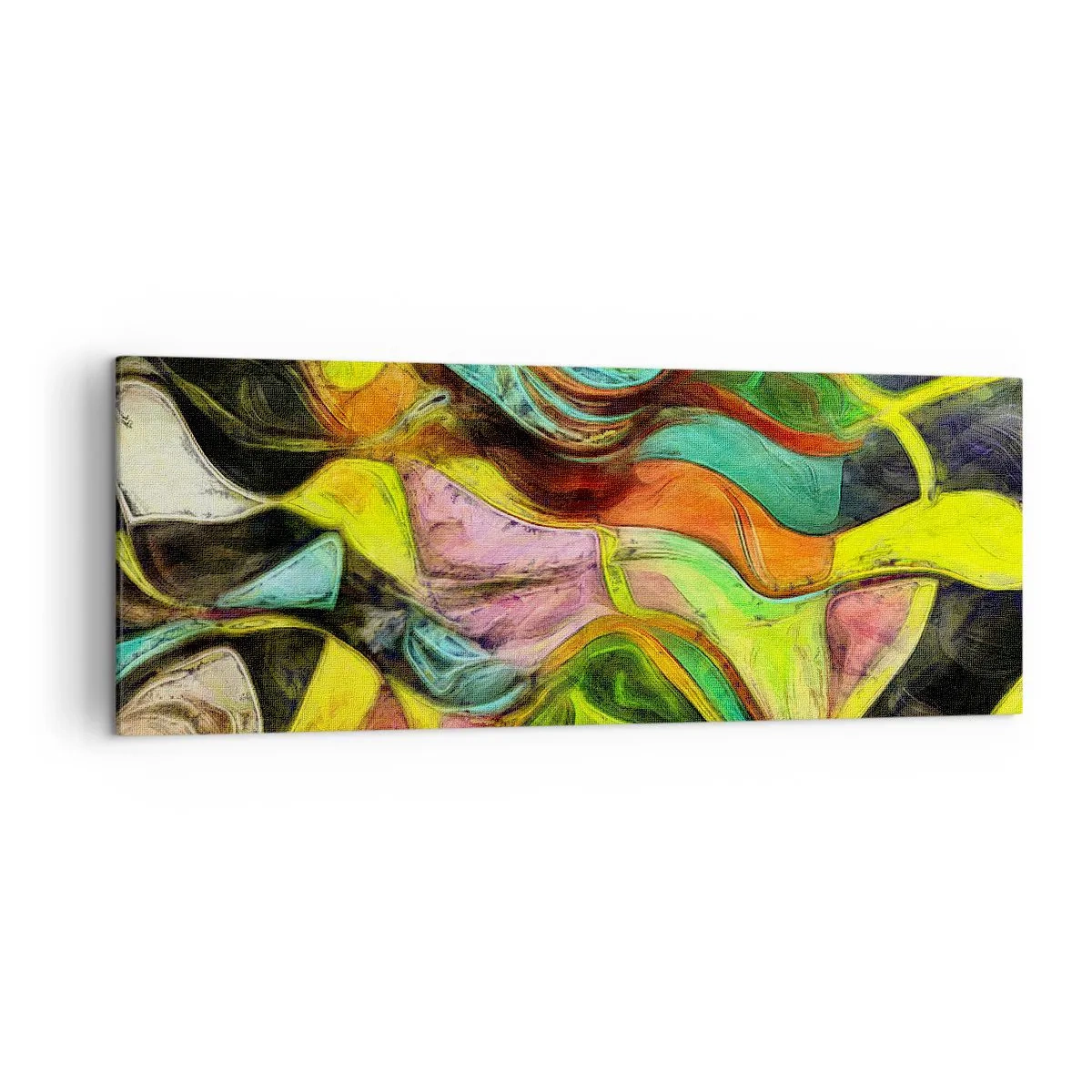 Obraz na płótnie - Abstrakcyjna kompozycja z barwnymi plamami i dynamicznymi liniami - 140x50cm - Ruch to życie - Nowoczesna dekoracja ścienna do salonu i sypialni ARTTOR