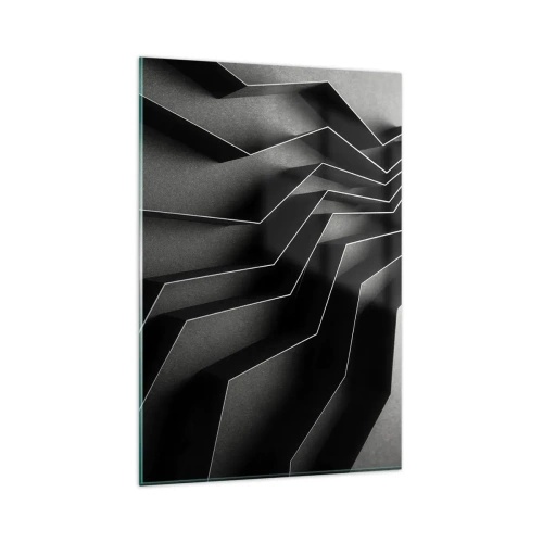 Obraz na szkle - Czarno-biała abstrakcja z geometrycznymi strukturami - 80x120cm - Przestrzenny porządek - Nowoczesna dekoracja ścienna do salonu i sypialni ARTTOR