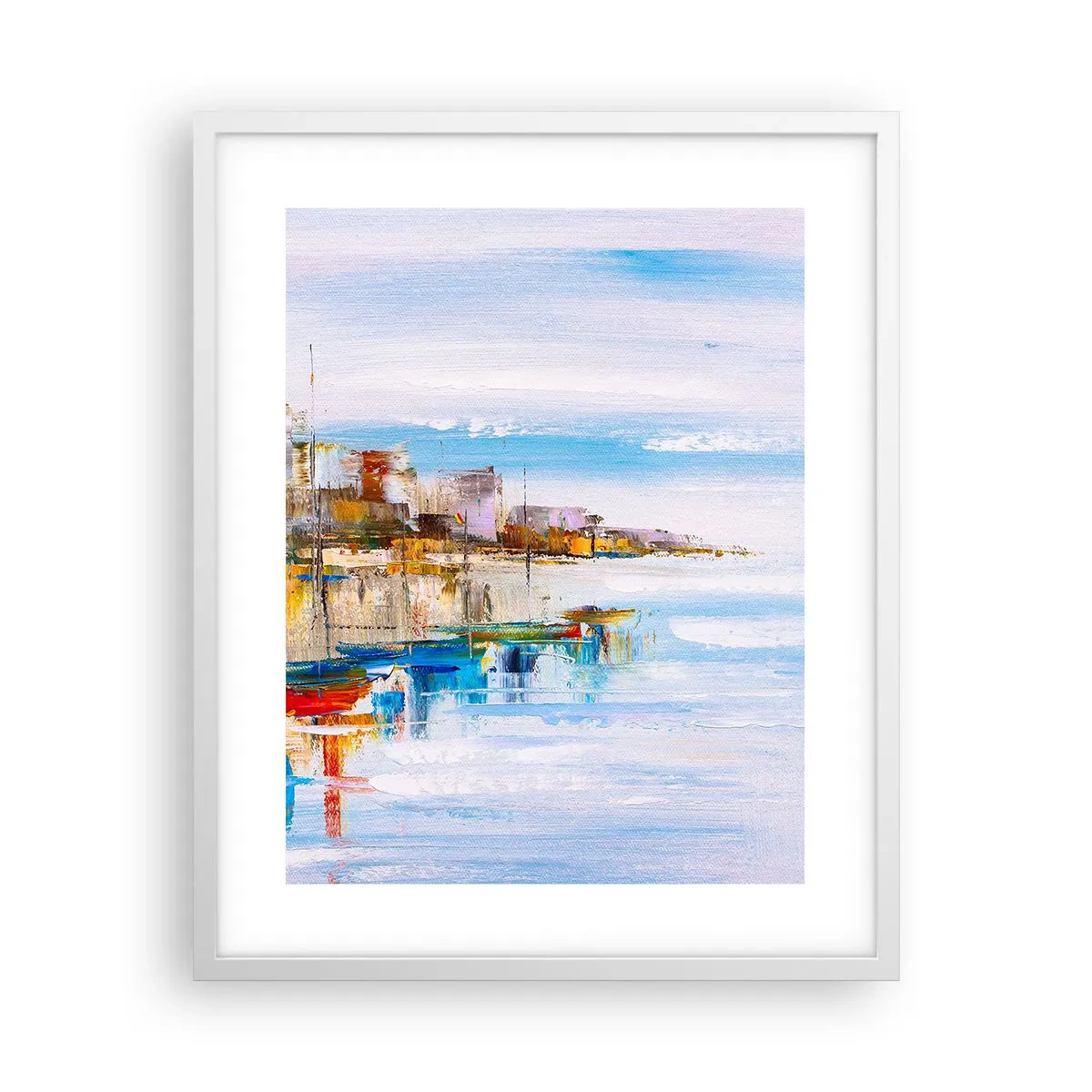 Plakat w białej ramie - Wielobarwna miejska przystań - 40x50 cm