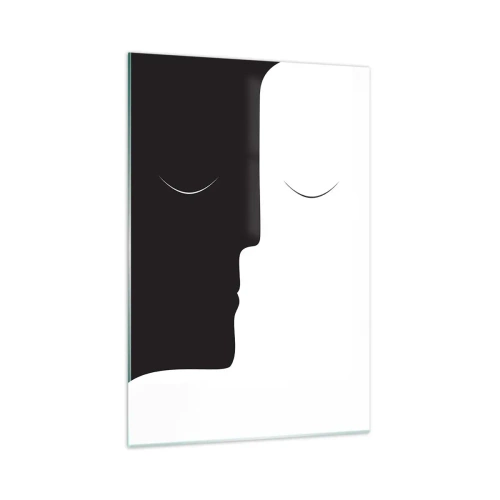 Obraz na szkle - Minimalistyczna sylwetka dwóch twarzy w kontrastowych kolorach - 70x100cm - Jedność przeciwieństw - Nowoczesna dekoracja ścienna do salonu i sypialni ARTTOR