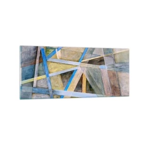 Obraz na szkle - Geometryczna kompozycja z jasnymi i niebieskimi liniami - 120x50cm - Na wprost czy na skos? - Nowoczesna dekoracja ścienna do salonu i sypialni ARTTOR