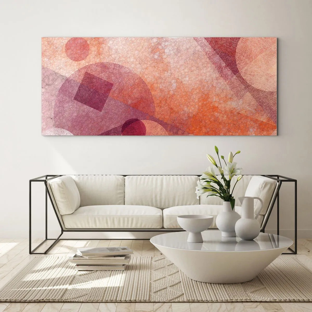 Obraz na szkle - Przekształcenia geometryczne w różu - 100x40 cm