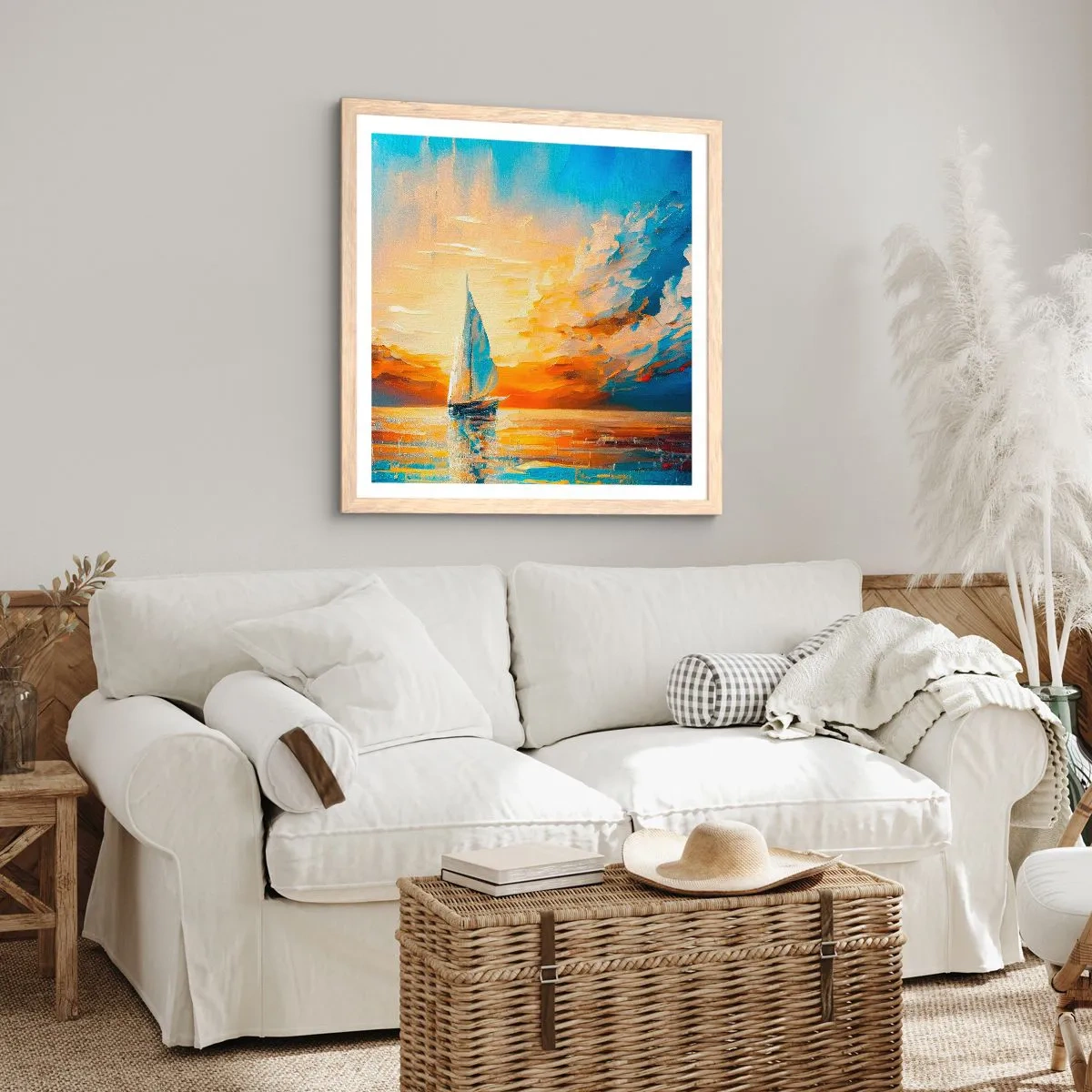 Plakat w ramie jasny dąb - Żegluga w złocie - 30x30 cm