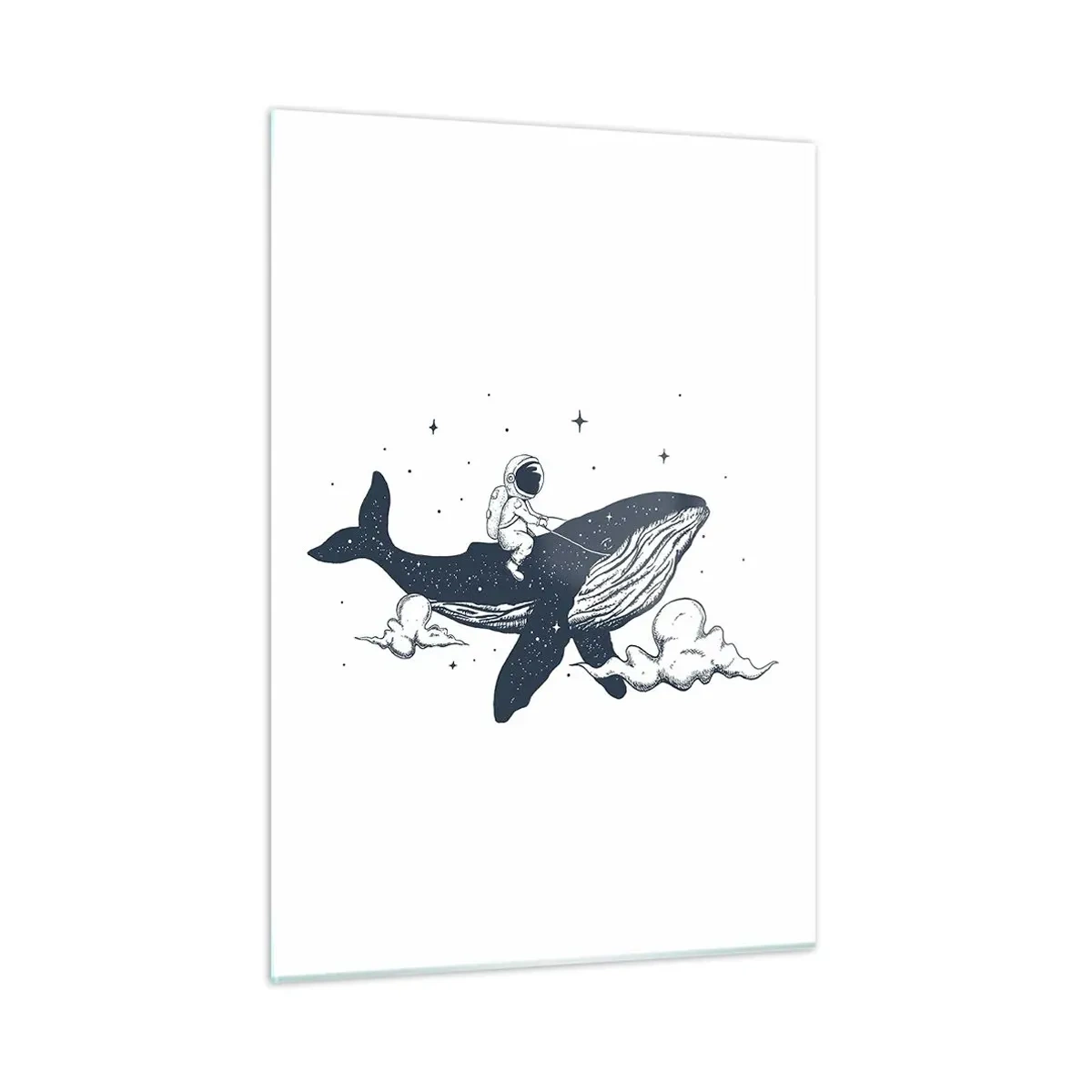 Obraz na szkle - Astronauta jadący na wielorybie wśród gwiazd i chmur - 50x70cm - Kosmiczna przygoda - Nowoczesna dekoracja ścienna do salonu, kuchni i sypialni ARTTOR