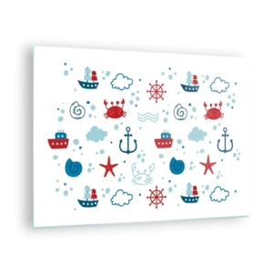 Obraz na szkle - Marynistyczne wzory z krabami, kotwicami i statkami - 70x50cm - Morska bajka - Nowoczesna dekoracja ścienna do salonu i sypialni ARTTOR
