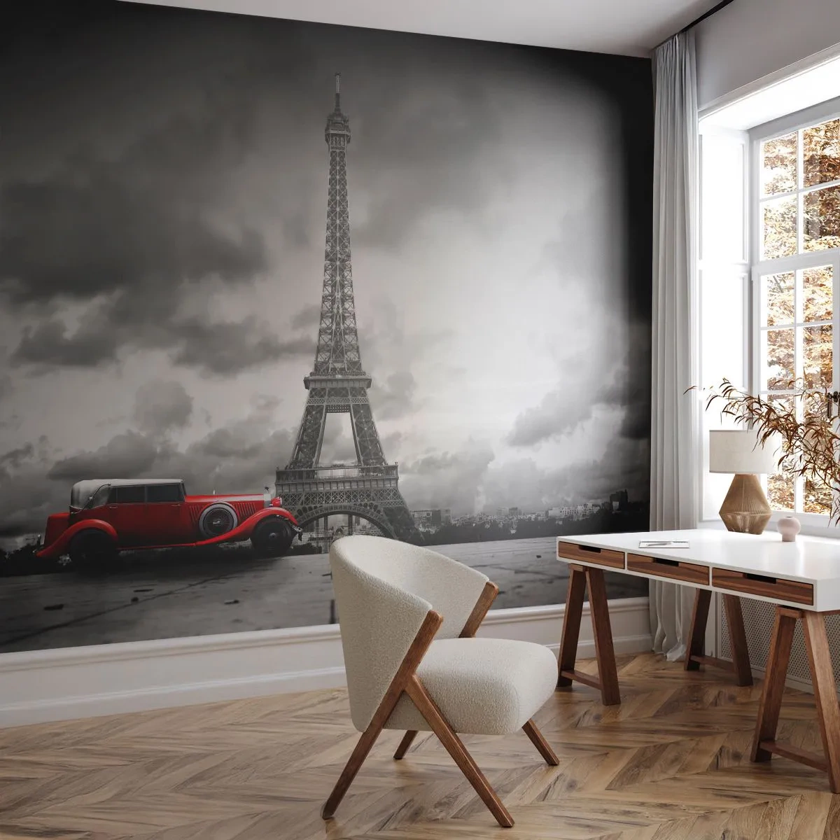 Fototapeta Premium Canvas - Nie tak dawno w Paryżu - Motoryzacja, Wieża Eiffla, Paryż - 250x175 cm