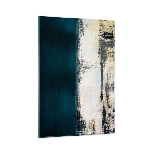 Obraz na szkle - Abstrakcyjny krajobraz w odcieniach granatu i bieli - 50x70cm - Kompozycja horyzontalna - Nowoczesna dekoracja ścienna do salonu, kuchni i sypialni ARTTOR