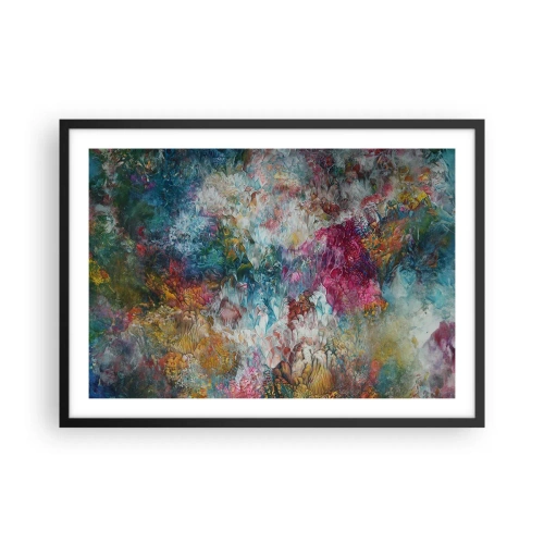 Plakat w czarnej ramie - Kolorowa abstrakcja przypominająca kwiaty w rozkwicie - 70x50cm - W pełnym rozkwicie - Nowoczesna dekoracja ścienna do salonu i sypialni ARTTOR