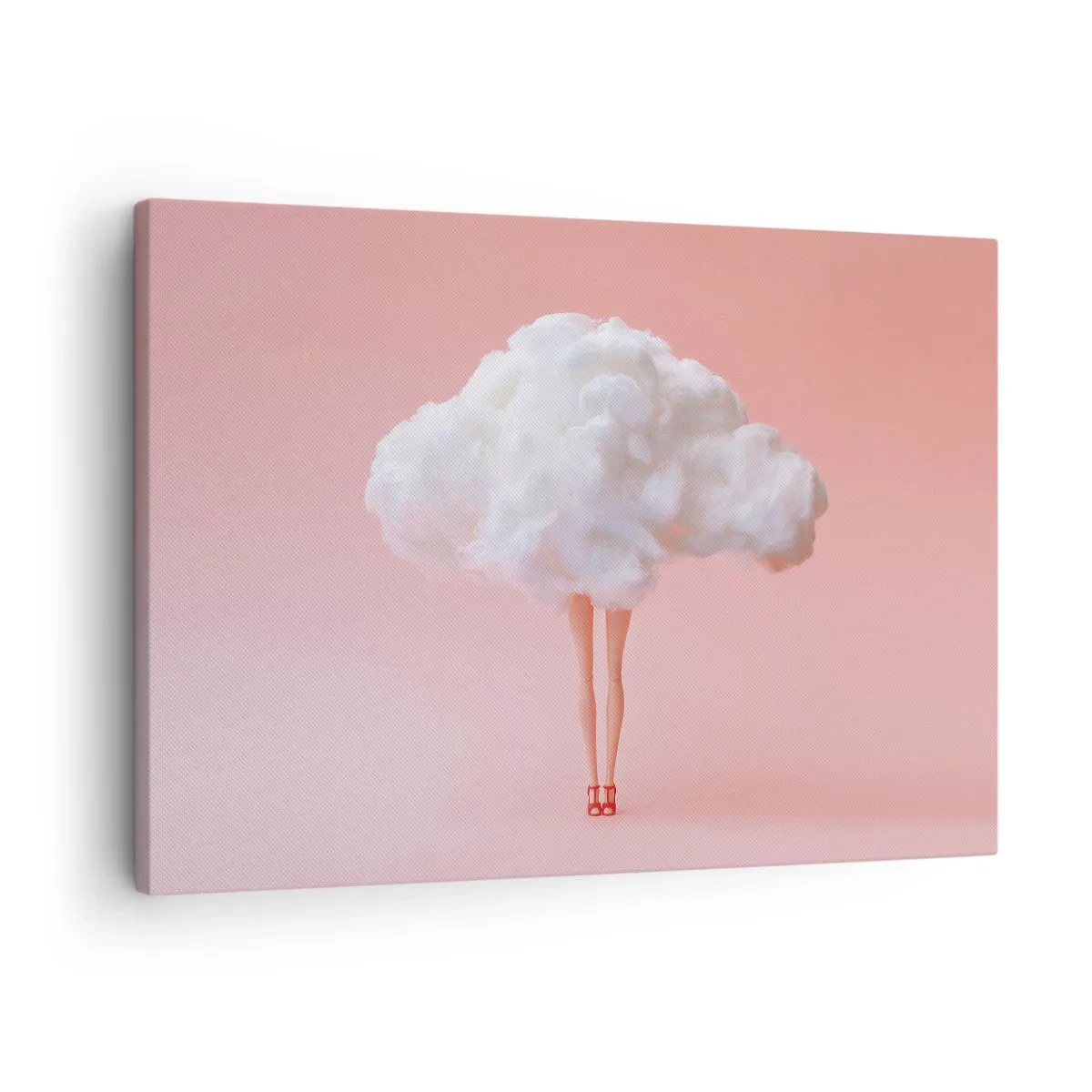 Obraz na płótnie - Nogi w chmurze na różowym tle - 70x50cm - Słodka obietnica - Nowoczesna dekoracja ścienna do salonu i sypialni ARTTOR