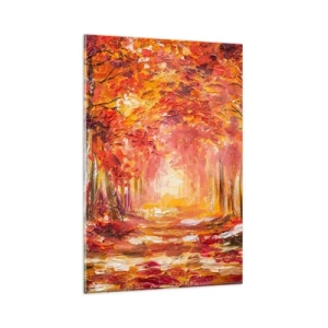 Obraz na szkle - Jesienny las w odcieniach miedzi i złota - 80x120cm - Miedziany las - Nowoczesna dekoracja ścienna do salonu i sypialni ARTTOR