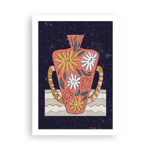 Plakat - Kolorowy wazon z kwiatowym wzorem na ciemnym tle - 50x70cm - Malowany dzban - Nowoczesna dekoracja ścienna do salonu, kuchni i sypialni ARTTOR