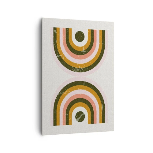 Obraz na płótnie - Symetryczna abstrakcja geometryczna w odcieniach ziemistych i pastelowych - 70x100cm - Abstrakcja bliźniacza - Nowoczesna dekoracja ścienna do salonu i sypialni ARTTOR