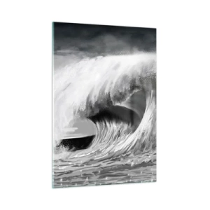 Obraz na szkle - Potężna fala uchwycona w czarno-białej estetyce - 50x70cm - Gniew oceanu - Nowoczesna dekoracja ścienna do salonu, kuchni i sypialni ARTTOR