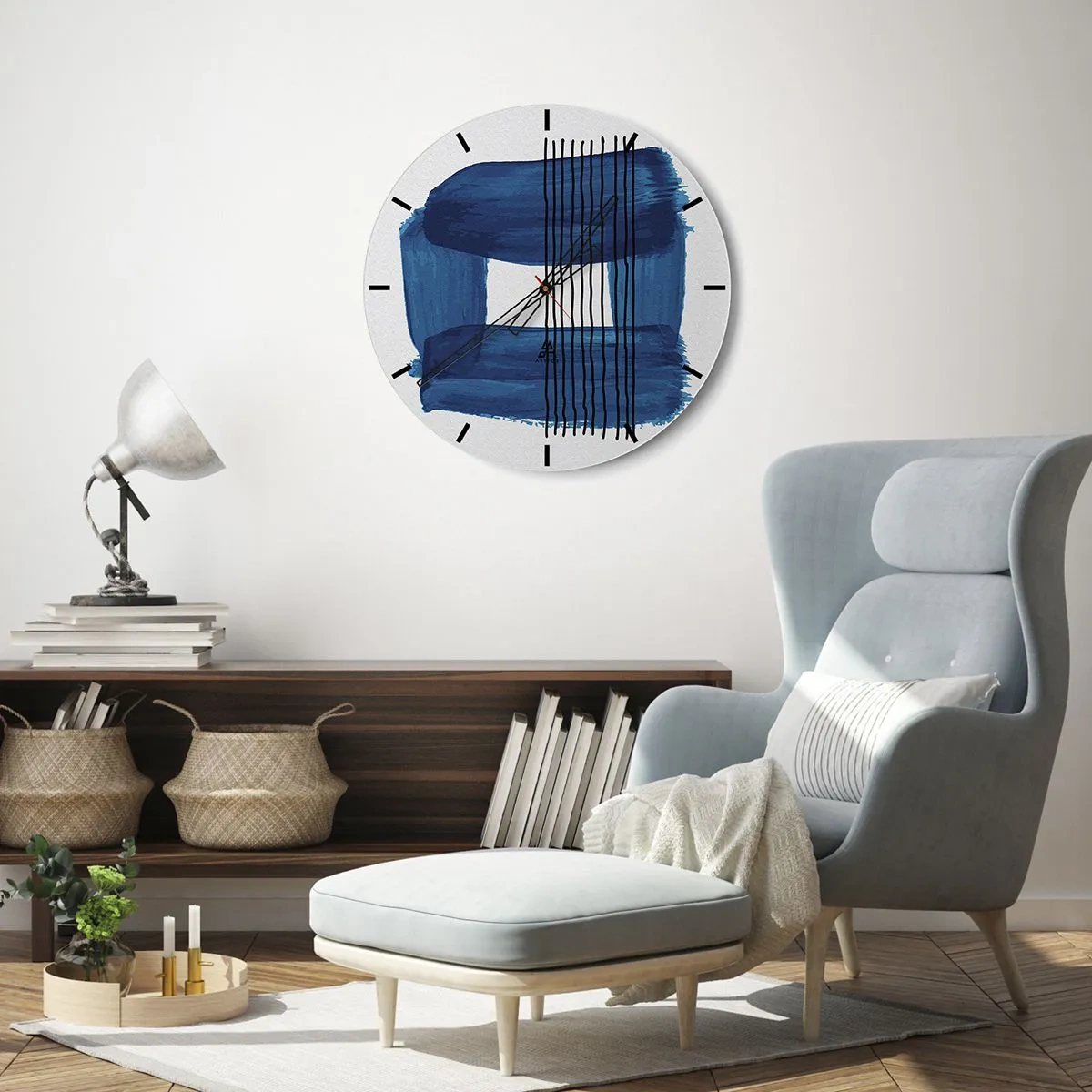 Zegar ścienny - Niebiesko-czarna kompozycja - 40x40 cm