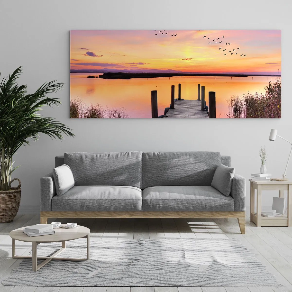 Obraz na szkle - Fiołkowy cichy świt - 90x30 cm