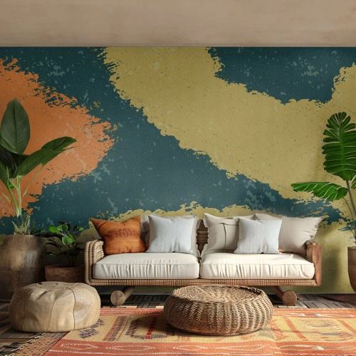 Fototapeta Standard Eco - Organiczne kształty w odcieniach żółci i zieleni - 100x70cm - Abstrakcja – powolnym ruchem - Nowoczesna dekoracja ścienna do salonu i sypialni ARTTOR