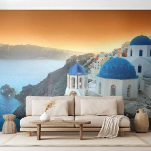 Fototapeta Standard Eco - Santorini - przytulone do skał - Krajobraz, Grecja, Santorini - 400x280 cm