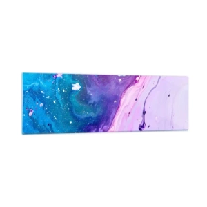 Obraz na szkle - Abstrakcja w kolorach fioletu i turkusu inspirowana kontrastami - 160x50cm - Yin i yang - Nowoczesna dekoracja ścienna do salonu i sypialni ARTTOR