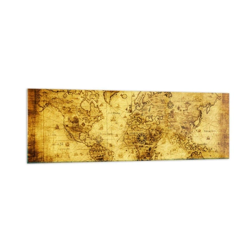 Obraz na szkle - Starożytna mapa świata w stylu vintage - 160x50cm - Dziwny jest ten świat - Nowoczesna dekoracja ścienna do salonu i sypialni ARTTOR