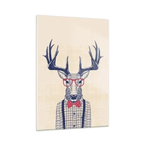 Obraz na szkle - Ilustracja przedstawiająca jelenia w okularach i muszce - 50x70cm - Zabawna ekstrawagancja - Nowoczesna dekoracja ścienna do salonu, kuchni i sypialni ARTTOR