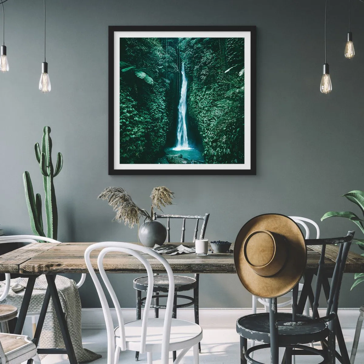 Plakat w czarnej ramie - Tropikalny zdrój - 60x60 cm