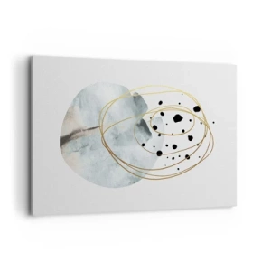 Obraz na płótnie - Minimalistyczna abstrakcja z geometrycznym wzorem i złotymi liniami - 100x70cm - W objęciach przestrzeni - Nowoczesna dekoracja ścienna do salonu, kuchni i sypialni ARTTOR