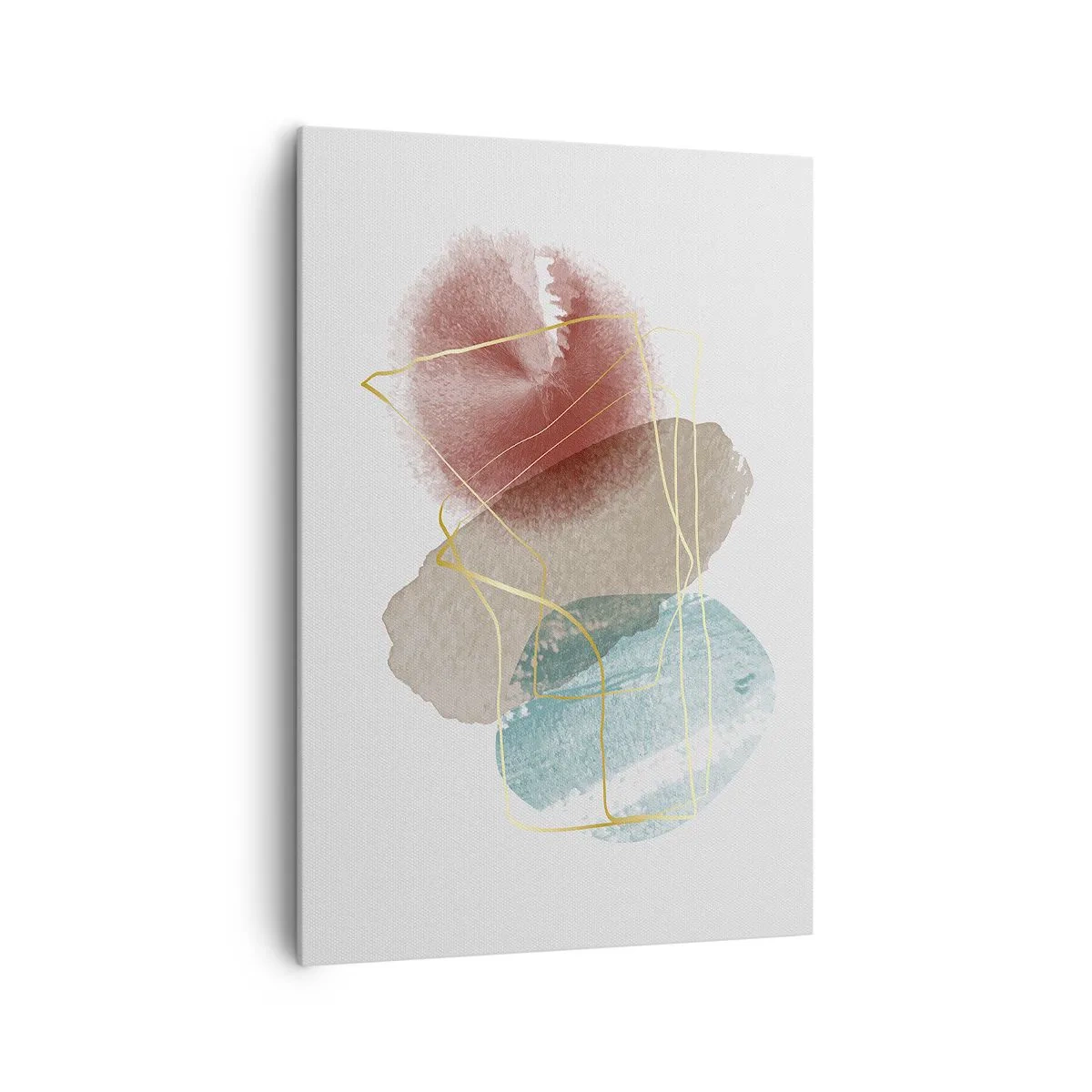 Obraz na płótnie - Abstrakcyjne formy z delikatnymi kolorami i złotymi liniami - 70x100cm - Korale przestrzeni - Nowoczesna dekoracja ścienna do salonu i sypialni ARTTOR