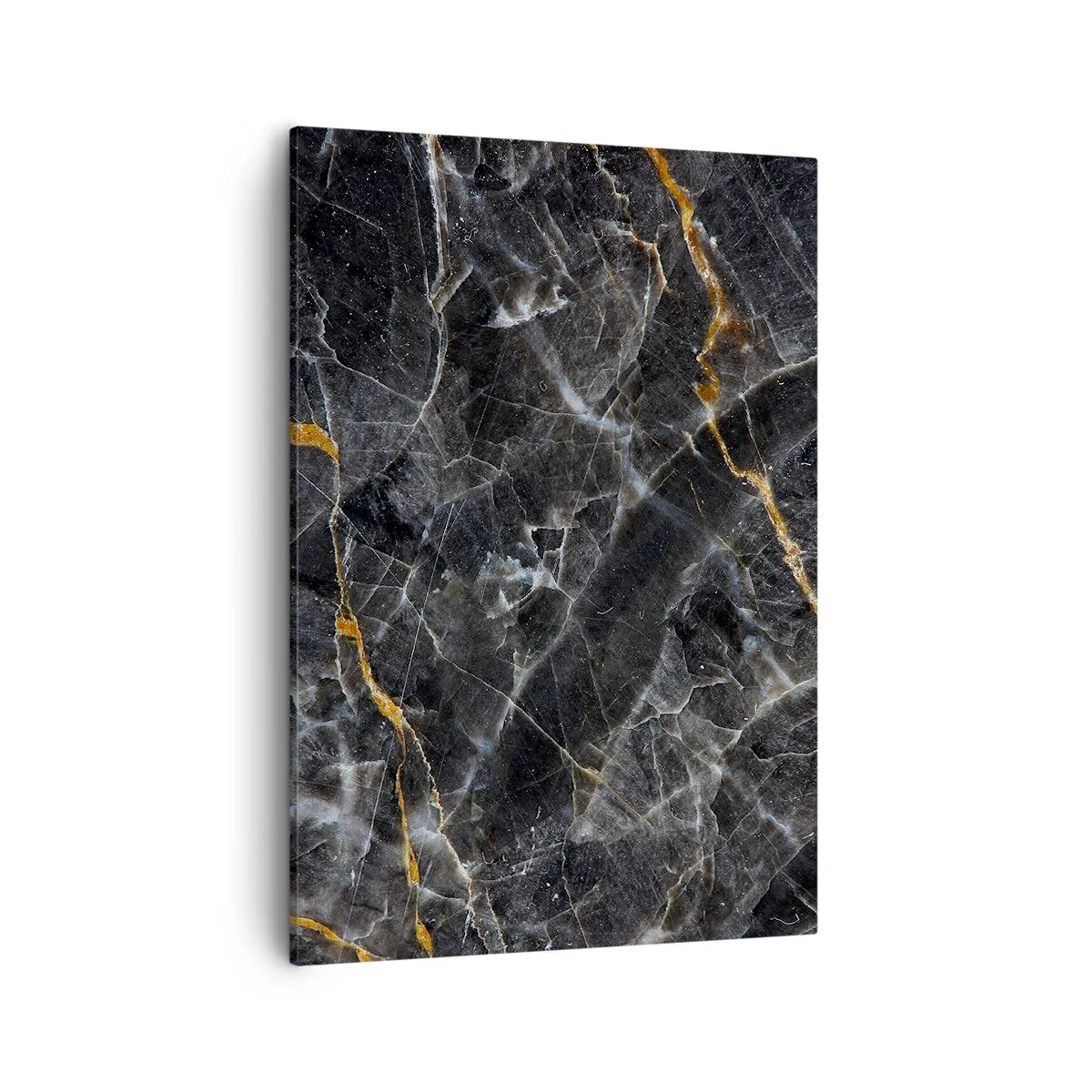 Obraz na płótnie - Ciemna marmurowa tekstura z delikatnymi złotymi żyłkami - 50x70cm - Wewnętrzne życie kamienia - Nowoczesna dekoracja ścienna do salonu, kuchni i sypialni ARTTOR