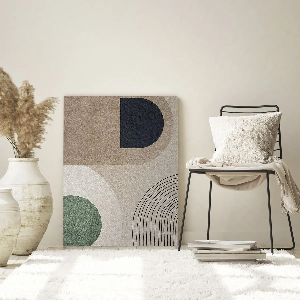 Obraz na szkle - Geometryczne kształty w odcieniach beżu i zieleni - 70x100cm - Łagodność owalu - Nowoczesna dekoracja ścienna do salonu i sypialni ARTTOR