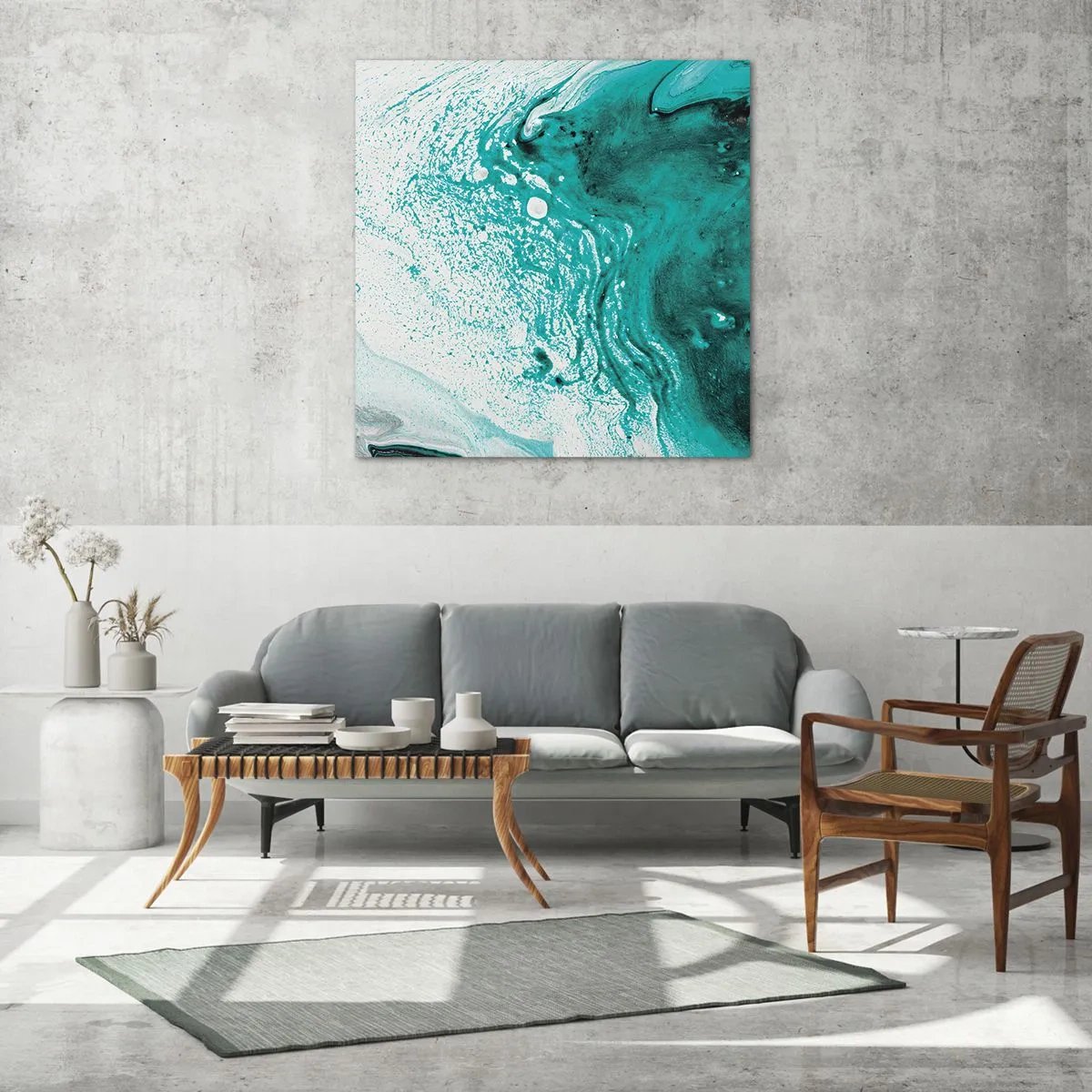 Obraz na szkle - Rozpłynąć się w bieli i turkusie - 40x40 cm