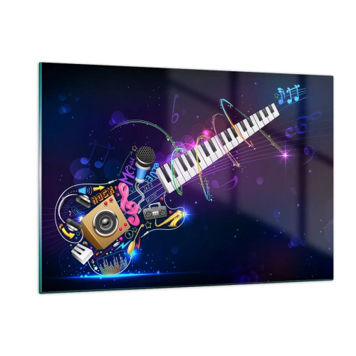 Obraz na szkle - Kolorowa kompozycja muzyczna z instrumentami i nutami - 120x80cm - I wszystko gra - Nowoczesna dekoracja ścienna do salonu, kuchni i sypialni ARTTOR