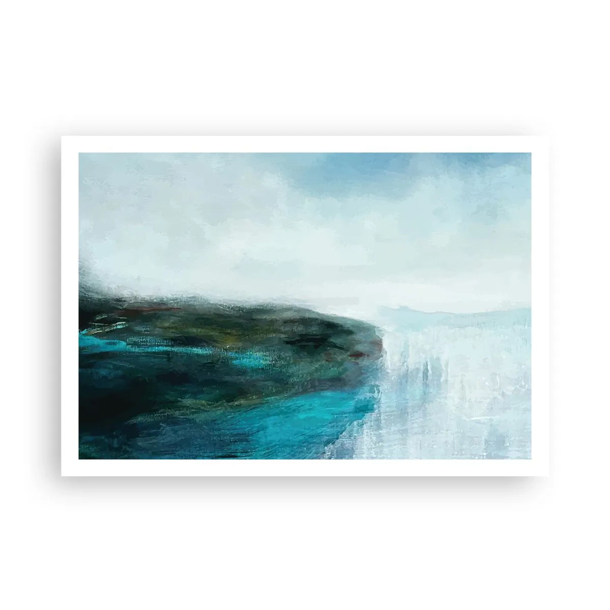 Plakat - Abstrakcyjny krajobraz w odcieniach turkusu i szarości - 100x70cm - Abstrakcja marynistyczna - Nowoczesna dekoracja ścienna do salonu i sypialni ARTTOR