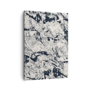 Obraz na płótnie - Abstrakcyjna kompozycja w odcieniach czerni i beżu z dynamicznymi wzorami - 50x70cm - Przenikanie przeciwieństw - Nowoczesna dekoracja ścienna do salonu, kuchni i sypialni ARTTOR