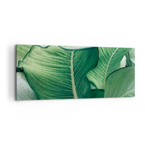 Obraz na płótnie - Zielone liście z wyrazistymi detalami i strukturą - 120x50cm - Życie intensywnie zielone - Nowoczesna dekoracja ścienna do salonu i sypialni ARTTOR