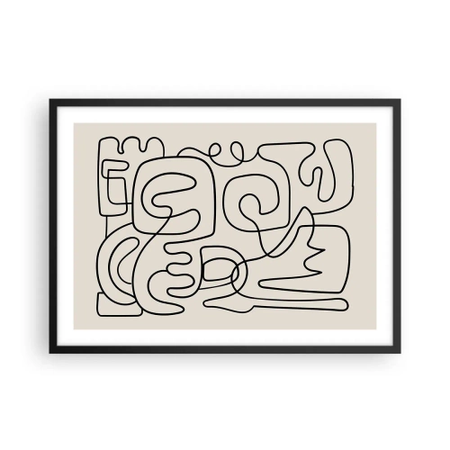 Plakat w czarnej ramie - Abstrakcyjny wzór line art w czerni na jasnym tle - 70x50cm - Po śladzie - Nowoczesna dekoracja ścienna do salonu i sypialni ARTTOR