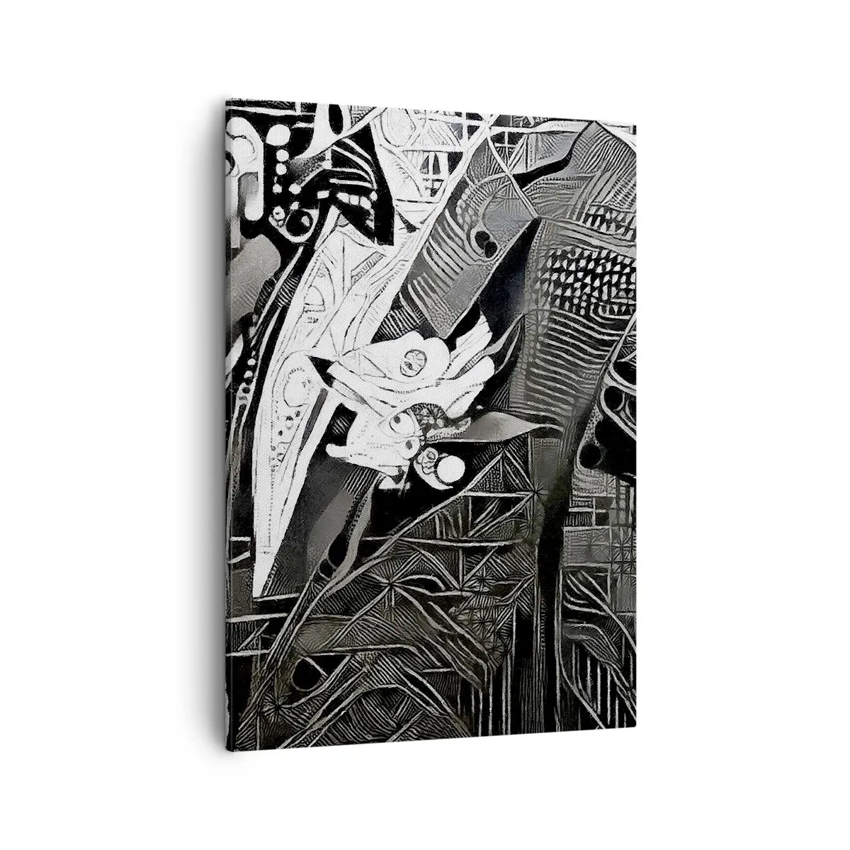 Obraz na płótnie - Czarno-biała abstrakcja z geometrycznymi wzorami - 50x70cm - Tylko na pozór szary człowiek - Nowoczesna dekoracja ścienna do salonu, kuchni i sypialni ARTTOR