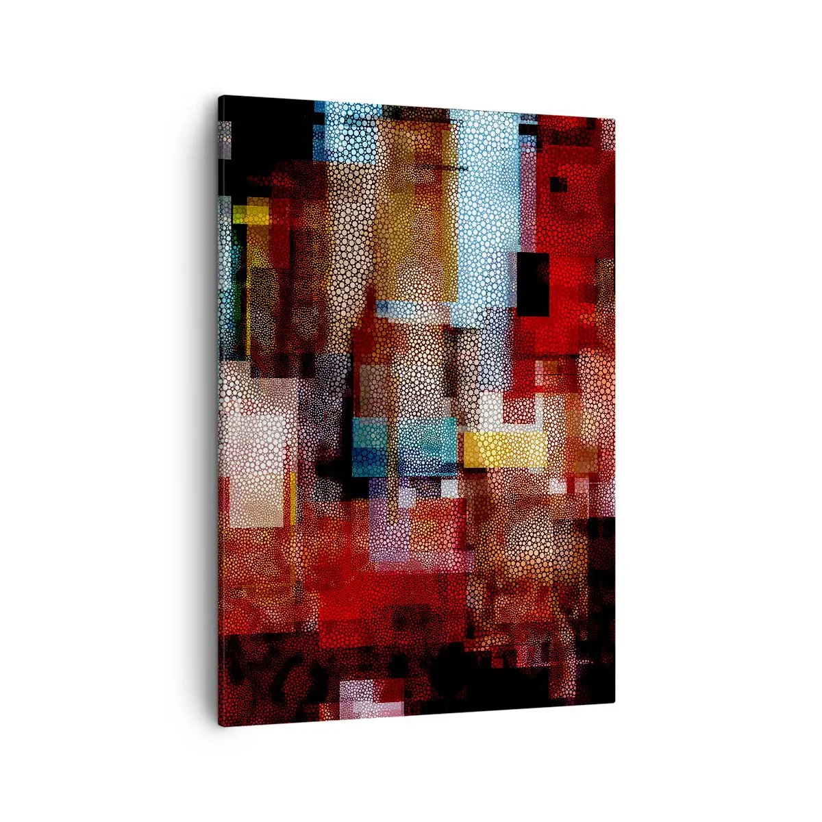Obraz na płótnie - Geometryczne abstrakcje w odcieniach czerwieni i złota - 50x70cm - Pomieszanie z poplątaniem - Nowoczesna dekoracja ścienna do salonu, kuchni i sypialni ARTTOR