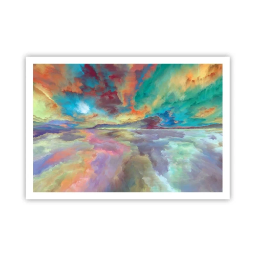 Plakat - Kolorowy krajobraz chmur w abstrakcyjnym stylu - 100x70cm - Dwa nieba - Nowoczesna dekoracja ścienna do salonu i sypialni ARTTOR